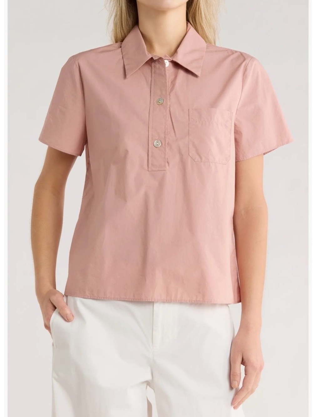 Vince Women’s cotton polo half placket in blush cream XL
